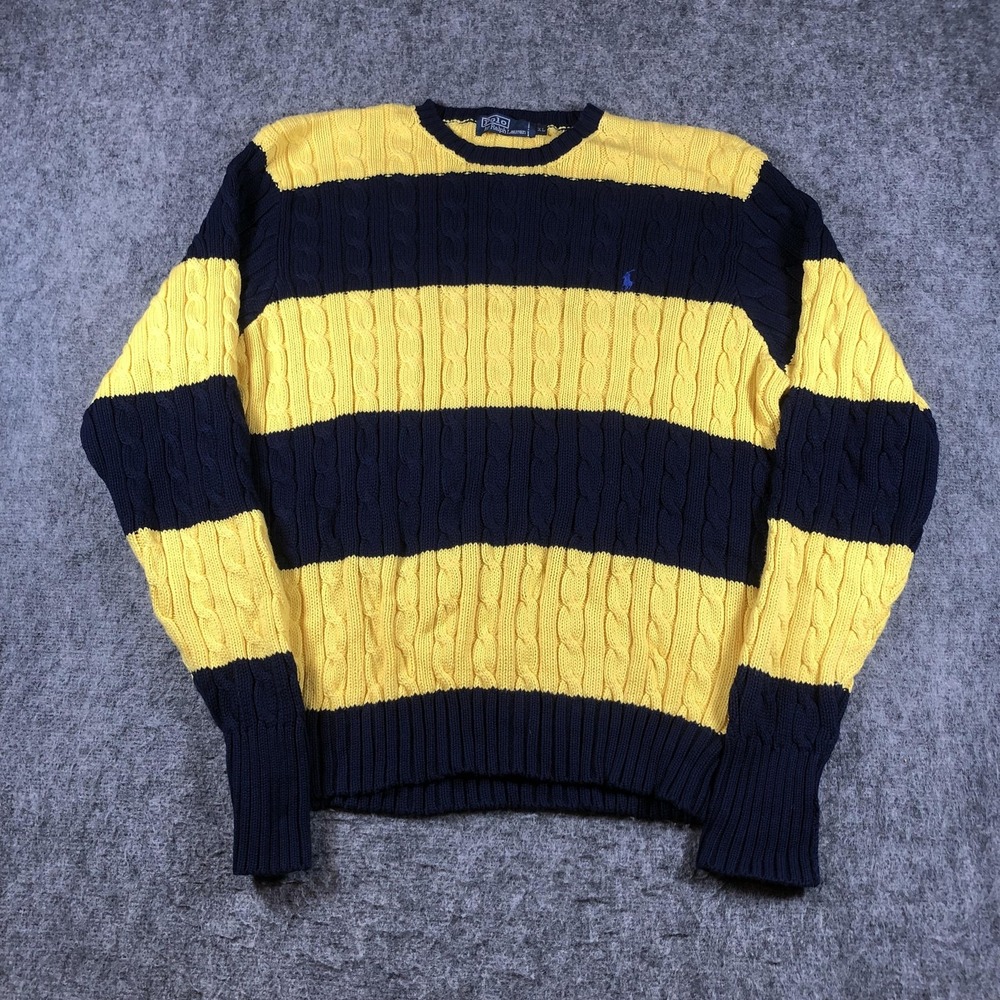 Vintage Polo Ralph Lauren Sweater Mens XL Blue Yellow Stripe 90s